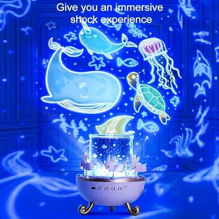 Bunny Carousel Night Light Projector Lamp – 360° Rotatable LED Night Lamp with 6 Film Shades, USB Rechargeable, Cute Bunny Design for Kids’ Bedroom, Babies, and Girls