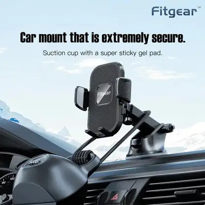 Fitgear FG‑15 2‑in‑1 360° Rotatable Car Phone Holder, Air Vent, Dashboard & Windshield Mount, Universal Mobile Cradle (Black)