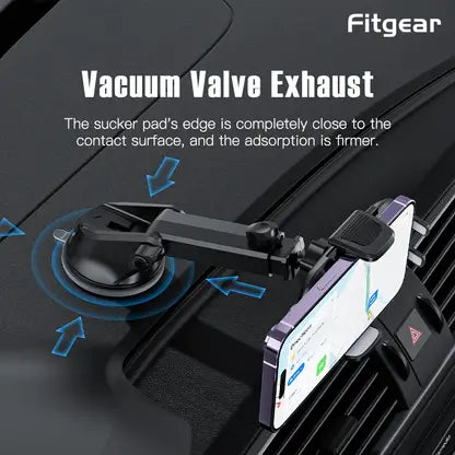 Fitgear FG‑15 2‑in‑1 360° Rotatable Car Phone Holder, Air Vent, Dashboard & Windshield Mount, Universal Mobile Cradle (Black)