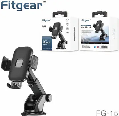 Fitgear FG‑15 2‑in‑1 360° Rotatable Car Phone Holder, Air Vent, Dashboard & Windshield Mount, Universal Mobile Cradle (Black)