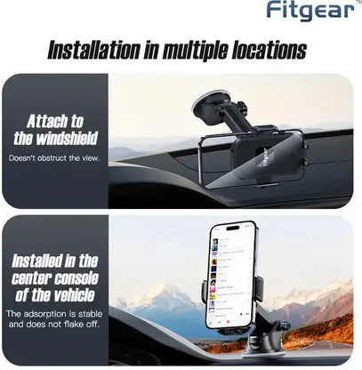 Fitgear FG‑15 2‑in‑1 360° Rotatable Car Phone Holder, Air Vent, Dashboard & Windshield Mount, Universal Mobile Cradle (Black)