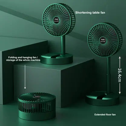 Portable Folding USB Table Fan – Rechargeable Mini Desk Fan with Adjustable Telescopic Stand, 3 Speeds, 6.5-Inch, 3000mAh Battery – Ideal for Home, Office, Kitchen, Camping & Outdoor (Green)