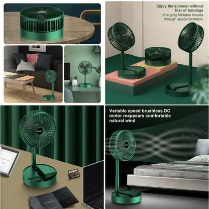 Portable Folding USB Table Fan – Rechargeable Mini Desk Fan with Adjustable Telescopic Stand, 3 Speeds, 6.5-Inch, 3000mAh Battery – Ideal for Home, Office, Kitchen, Camping & Outdoor (Green)