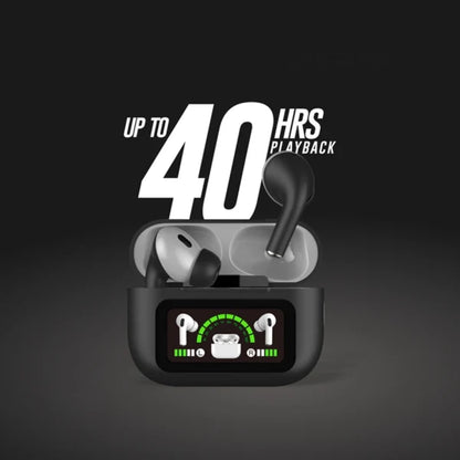 AIRPODS DISPLAY ENC GEN 3 – Wireless Earbuds with 40H Music Playtime, 30H Talk Time, Type-C Fast Charging, IPX5 Waterproof, Bluetooth 5.4, 15m Range, 250mAh Battery & 14mm Drivers (Black, White, Blue, Green)